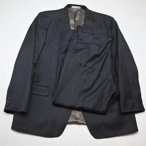 Bespoke 46L 36x30 Gray Striped Wool USA Made Mens Jacket Pants Suit